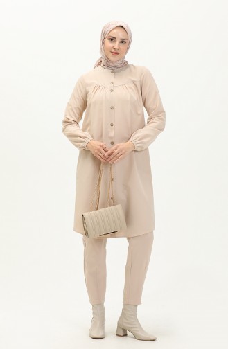 Shirred Buttoned Tunic 4054-04 Beige 4054-04