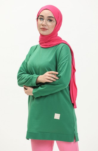 Oversized Tweedraads Hijabtuniek Voor Dames 8450 Groen 8450.Yeşil