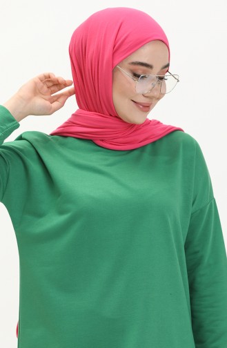 Oversized Tweedraads Hijabtuniek Voor Dames 8450 Groen 8450.Yeşil