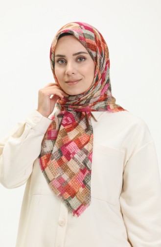 Patterned Scarf 13210-11 Fuchsia Khaki 13210-11