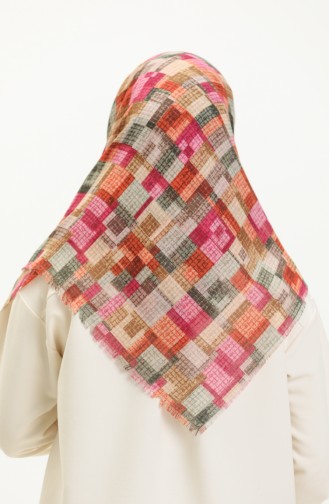 Patterned Scarf 13210-11 Fuchsia Khaki 13210-11