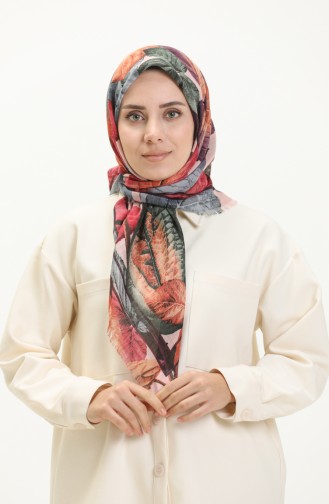 Desenli Flamlı Eşarp 13214-01 Gri Haki