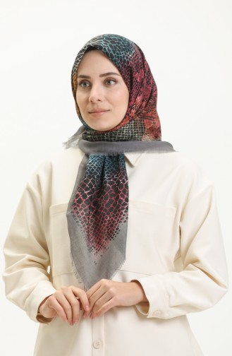 Desenli Flamlı Eşarp 13215-01 Gri Mürdüm