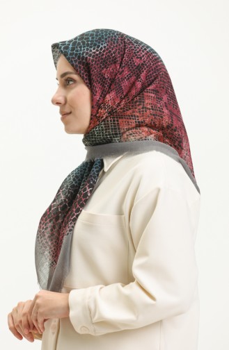 Desenli Flamlı Eşarp 13215-01 Gri Mürdüm