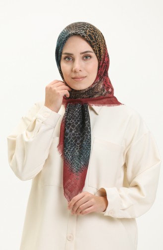 Patterned Scarf 13215-11 Petrol Claret Red 13215-11