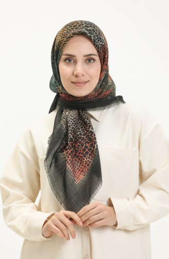 Desenli Flamlı Eşarp 13215-14 Siyah Kiremit