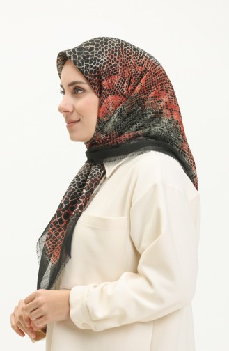 Desenli Flamlı Eşarp 13215-14 Siyah Kiremit