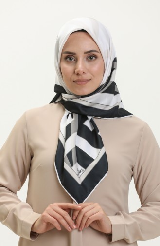 Patterned Twill Scarf 3001-09 White Black 3001-09