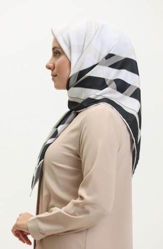 Patterned Twill Scarf 3001-09 White Black 3001-09