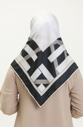 Patterned Twill Scarf 3001-09 White Black 3001-09
