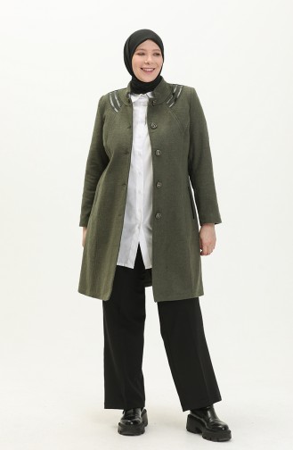 Manteau Cachet Grande Taille 0416-06 Vert Henné 0416-07