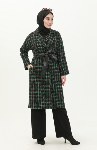 Belted Tweed Cape 0010-01 Black Emerald Green 0010-01