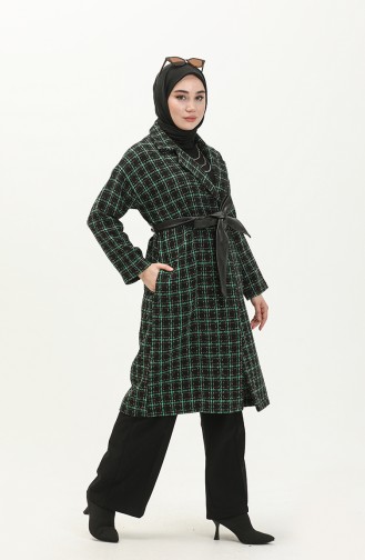 Belted Tweed Cape 0010-01 Black Emerald Green 0010-01