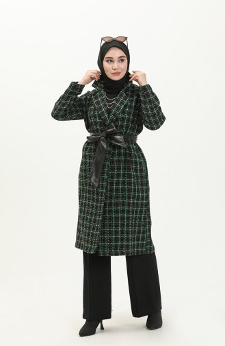 Belted Tweed Cape 0010-01 Black Emerald Green 0010-01