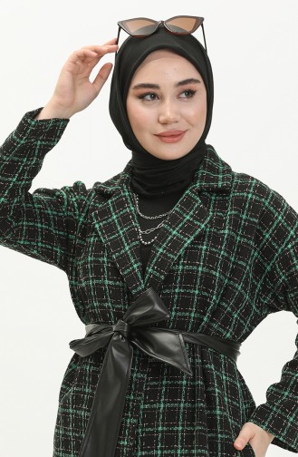 Belted Tweed Cape 0010-01 Black Emerald Green 0010-01