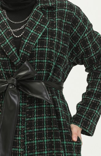 Belted Tweed Cape 0010-01 Black Emerald Green 0010-01