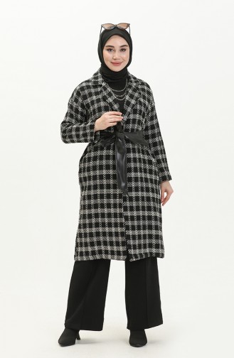 Belted Tweed Cape 0010-02 Black white 0010-02