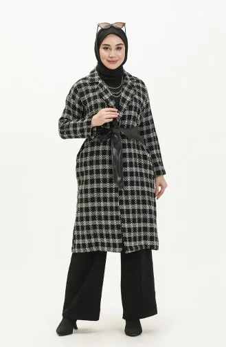 Belted Tweed Cape 0010-02 Black white 0010-02