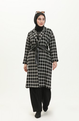 Belted Tweed Cape 0010-02 Black white 0010-02