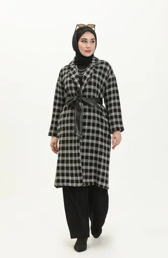 Belted Tweed Cape 0010-02 Black white 0010-02