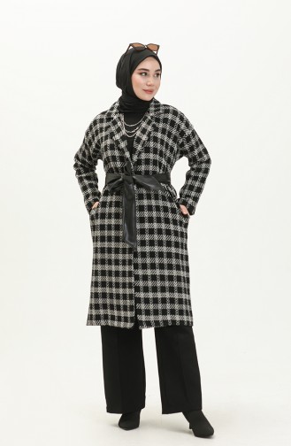 Belted Tweed Cape 0010-02 Black white 0010-02