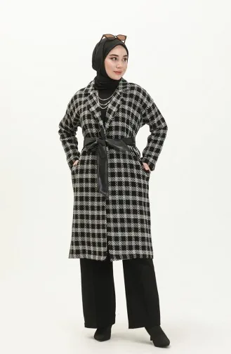 Belted Tweed Cape 0010-02 Black white 0010-02