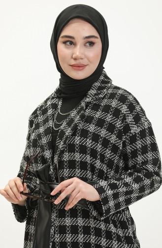 Belted Tweed Cape 0010-02 Black white 0010-02