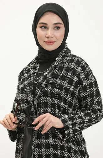 Belted Tweed Cape 0010-02 Black white 0010-02
