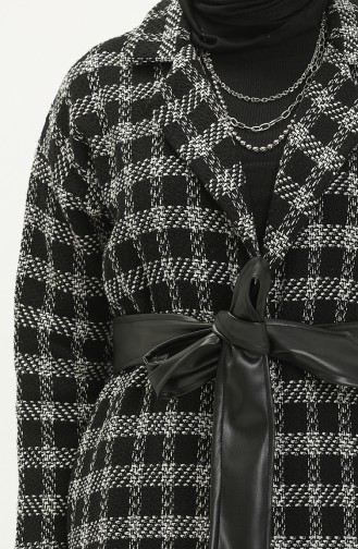 Belted Tweed Cape 0010-02 Black white 0010-02