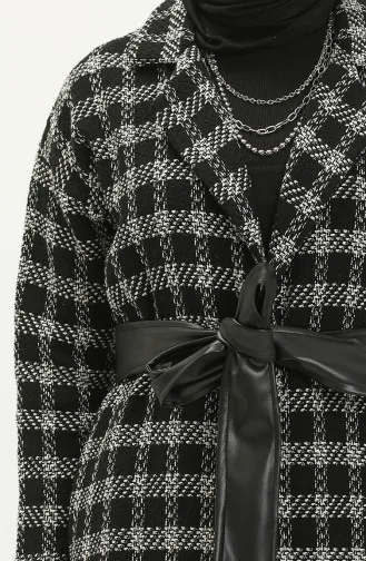 Belted Tweed Cape 0010-02 Black white 0010-02