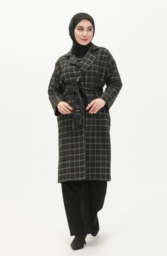 Belted Tweed Cape 0010-03 Black Khaki 0010-03