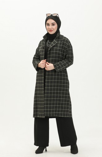 Belted Tweed Cape 0010-03 Black Khaki 0010-03