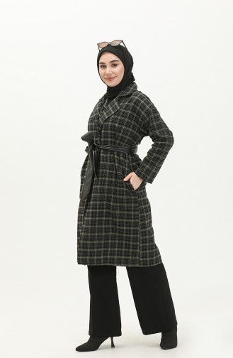 Belted Tweed Cape 0010-03 Black Khaki 0010-03
