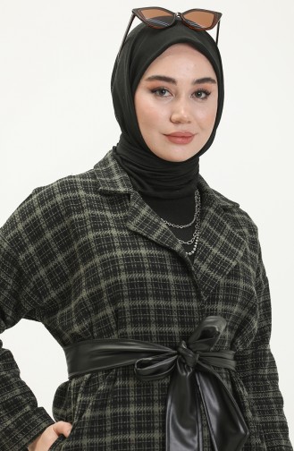 Belted Tweed Cape 0010-03 Black Khaki 0010-03
