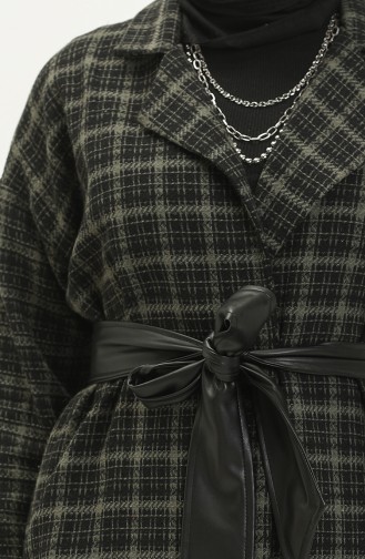 Belted Tweed Cape 0010-03 Black Khaki 0010-03