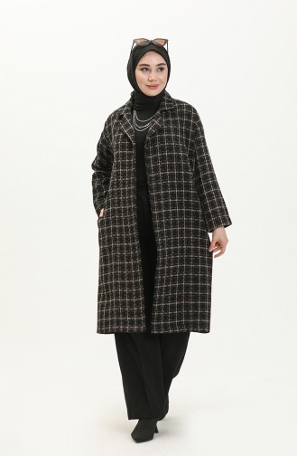 Tweed Cape mit Gürtel 0010-05 Schwarz-Nerz 0010-05