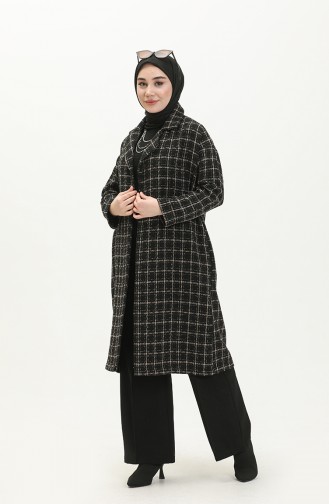 Tweed Cape mit Gürtel 0010-05 Schwarz-Nerz 0010-05