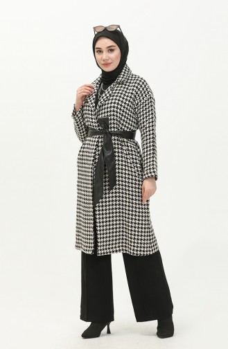 Belted Tweed Cape 0010a-01 Black White 0010A-01