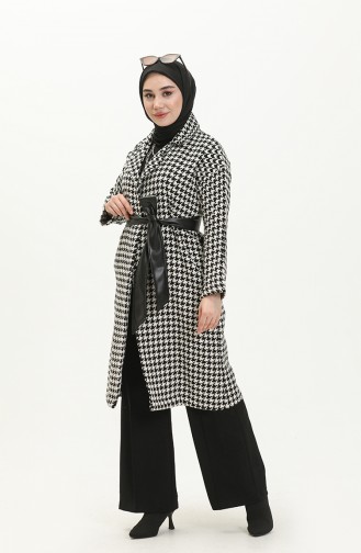 Belted Tweed Cape 0010a-01 Black White 0010A-01