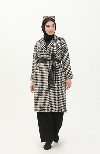 Belted Tweed Cape 0010a-01 Black White 0010A-01