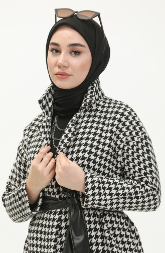 Belted Tweed Cape 0010a-01 Black White 0010A-01