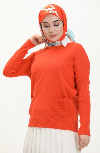 Cep Detayli Triko Kazak 6294-01 Oranj