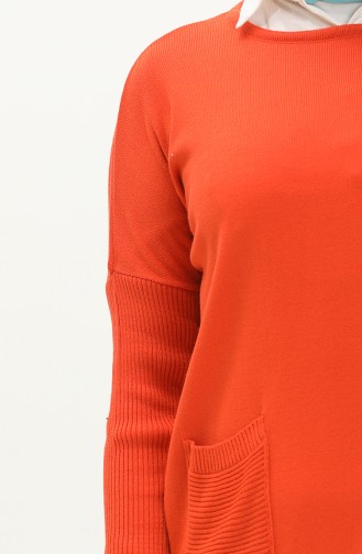 Cep Detayli Triko Kazak 6294-01 Oranj
