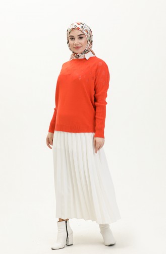 Örgü Detayli Triko Kazak 6321-04 Oranj