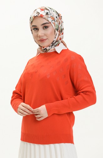Örgü Detayli Triko Kazak 6321-04 Oranj