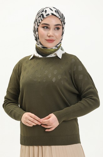 Örgü Detayli Triko Kazak 6321-05 Haki