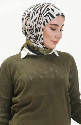 Örgü Detayli Triko Kazak 6321-05 Haki