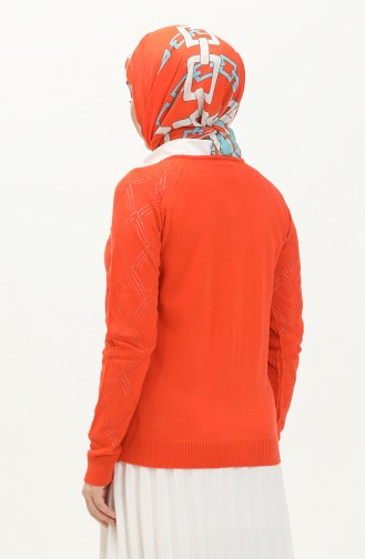 V Yaka Örgü Detaylı Triko Kazak 6334-03 Oranj
