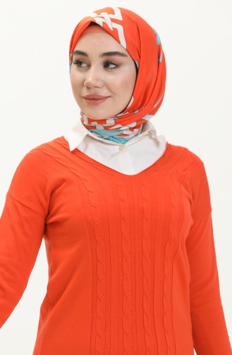 V Yaka Örgü Detayli Triko Kazak 6338-05 Oranj