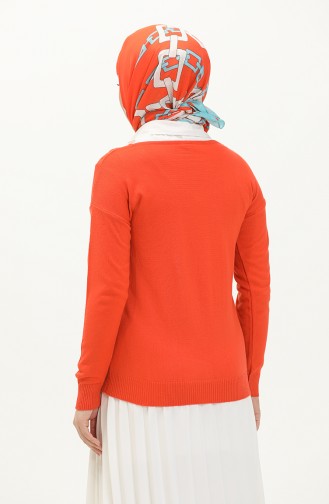 V Yaka Örgü Detayli Triko Kazak 6338-05 Oranj